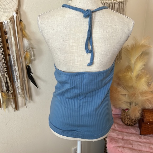 Newport News Powder Blue Halter Top/ 100% Cotton/ Large - Picture 4 of 6